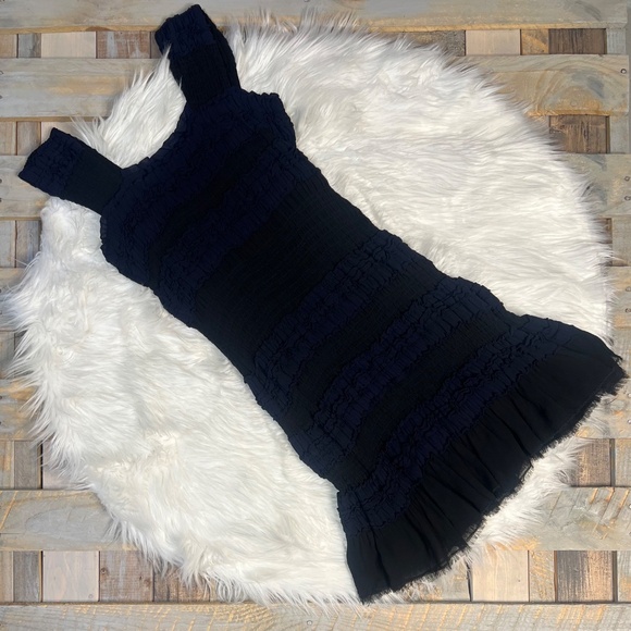 EUC. Vintage [Yoana Baraschi] Navy & Black Ruffled Y2K Tiered Mini Dress | Small - Picture 12 of 13